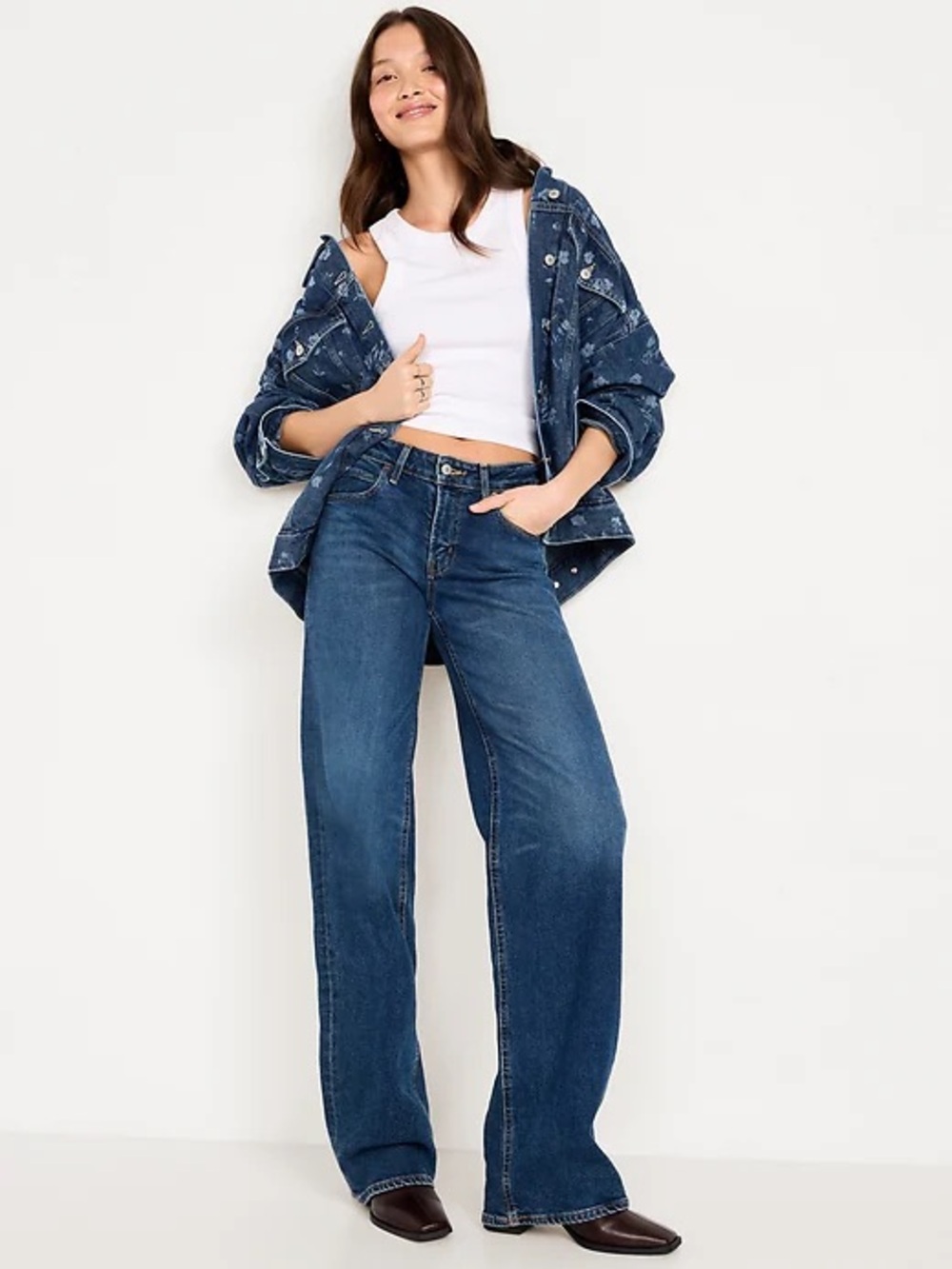 Oversized Floral Print Jean Trucker Jacket - Picture 3 of 6